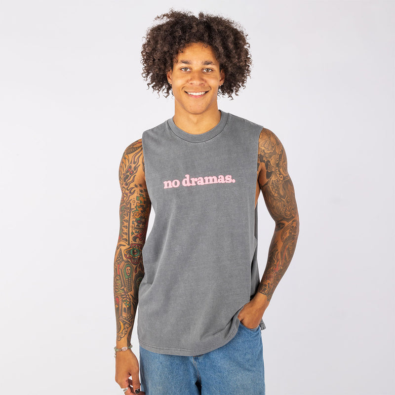 No Dramas Muscle Tank in Charcoal