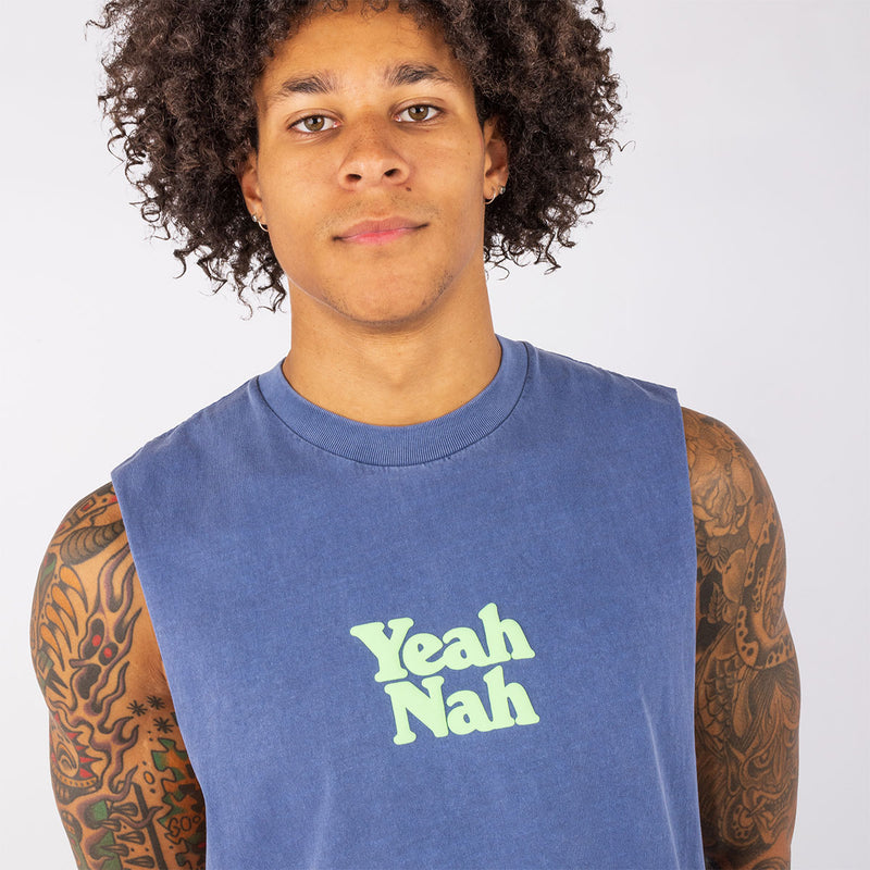 Yeah Nah Muscle Tank in Navy