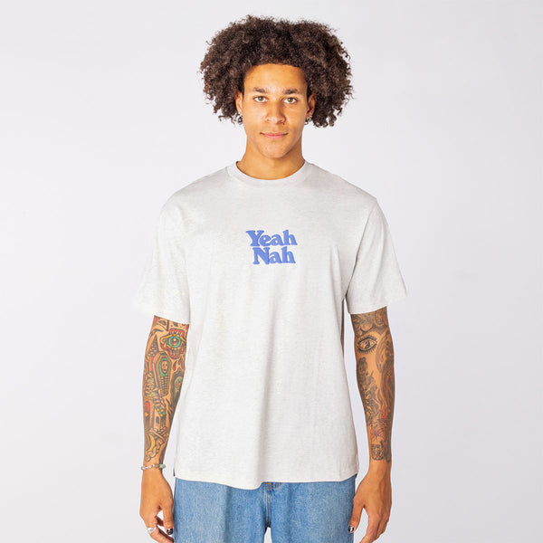 Yeah Nah Regular Tee in Snow Marl