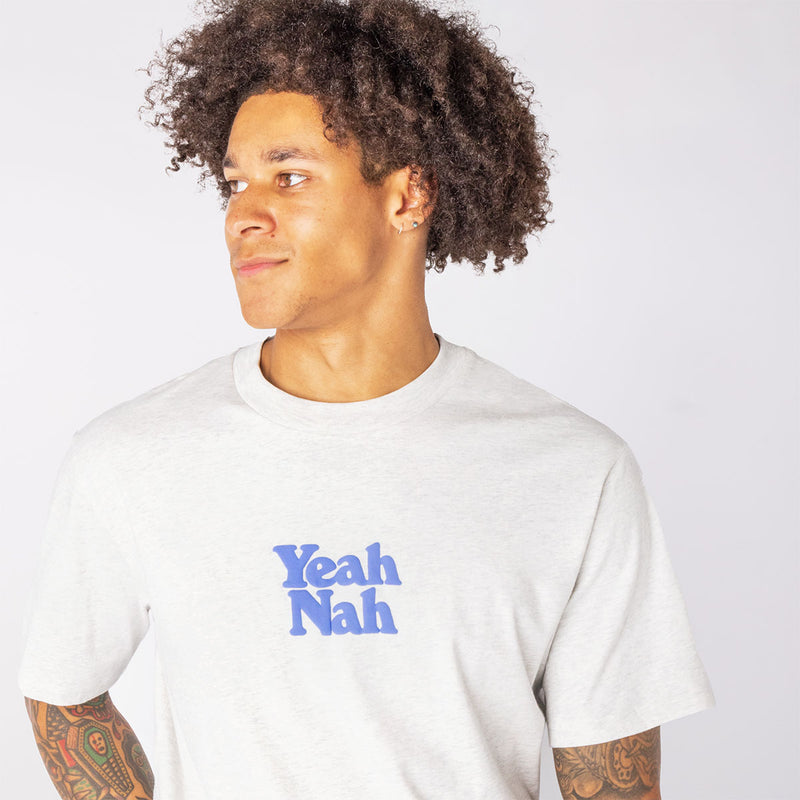 Yeah Nah Regular Tee in Snow Marl