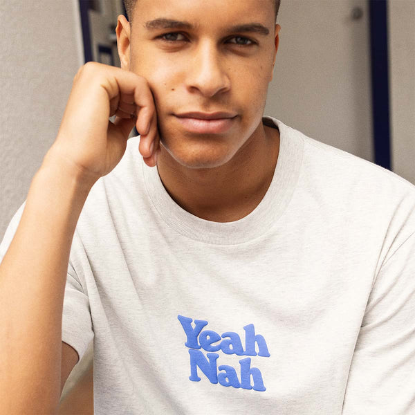 Yeah Nah Regular Tee in Snow Marle