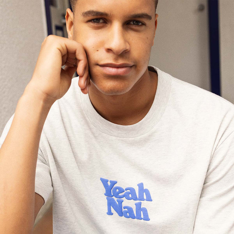 Yeah Nah Regular Tee in Snow Marl