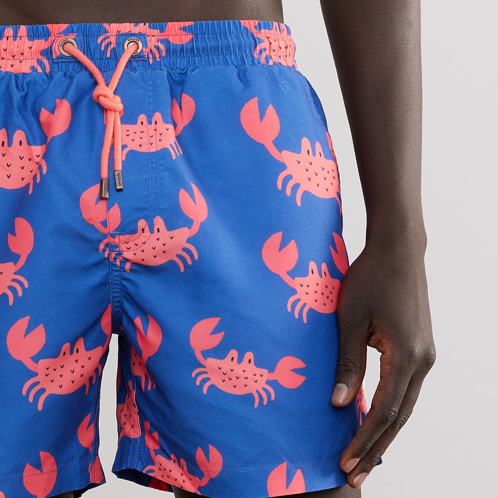 Blue Mahina crab-print recycled-fibre swim shorts